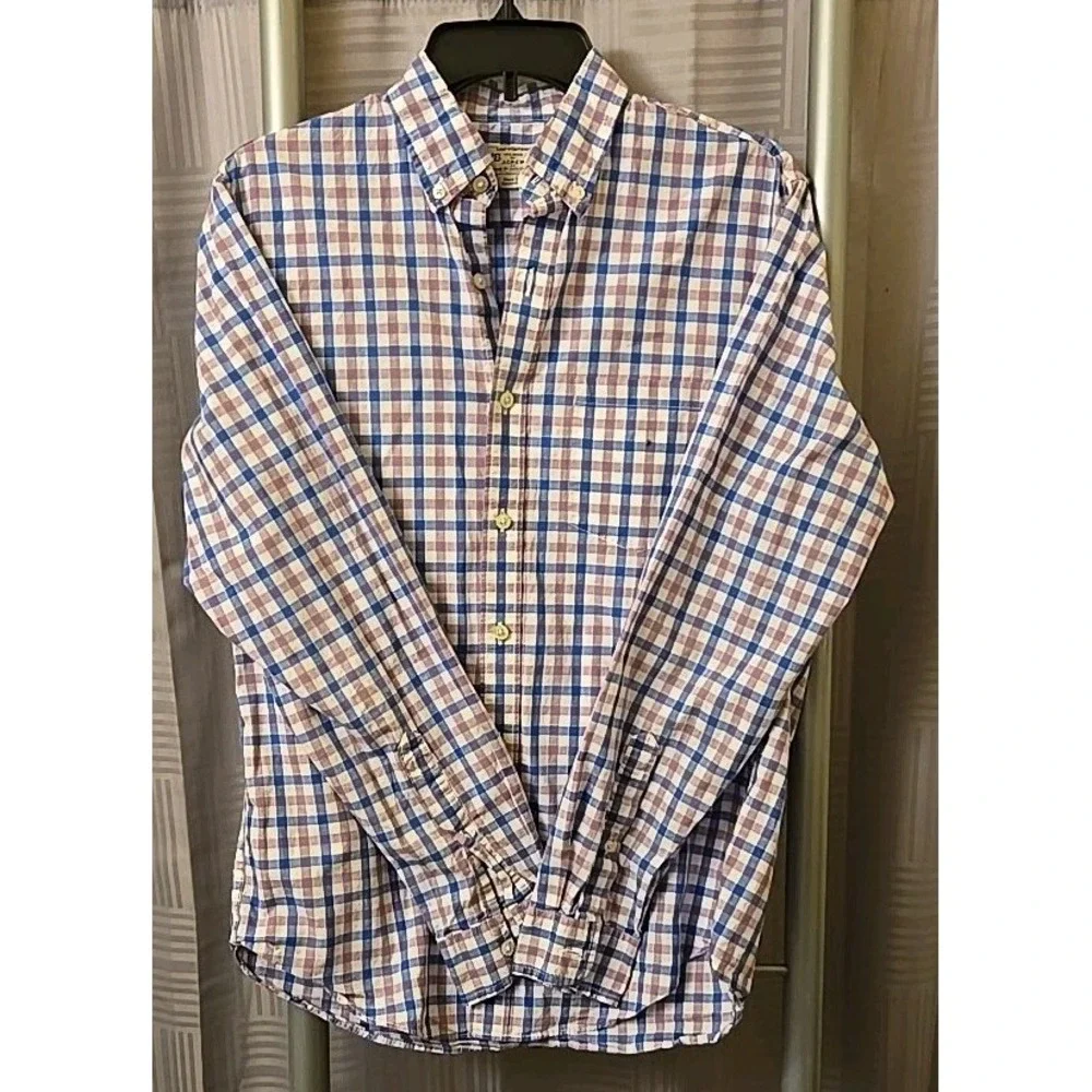 J. Crew Small Men Button Up Blue Purple White Checked Long Sleeve Cotton‎